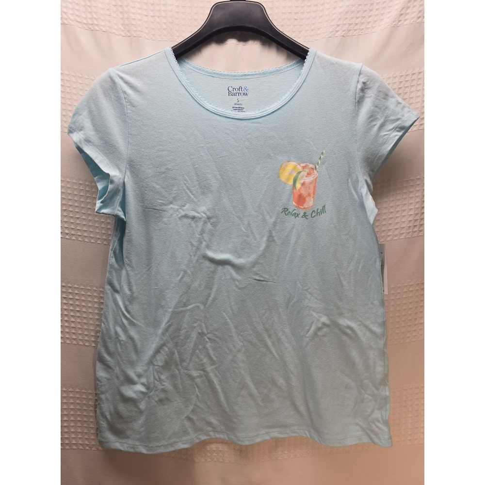 Croft & Barrow Pajama Top Womens Small Blue Short Sleeve Relax & Chill Summer